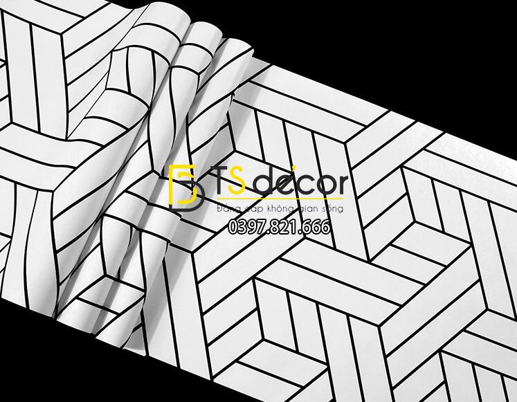 Bề mặt Giấy dán tường kẻ sọc đen trắng đan chéo 3D257