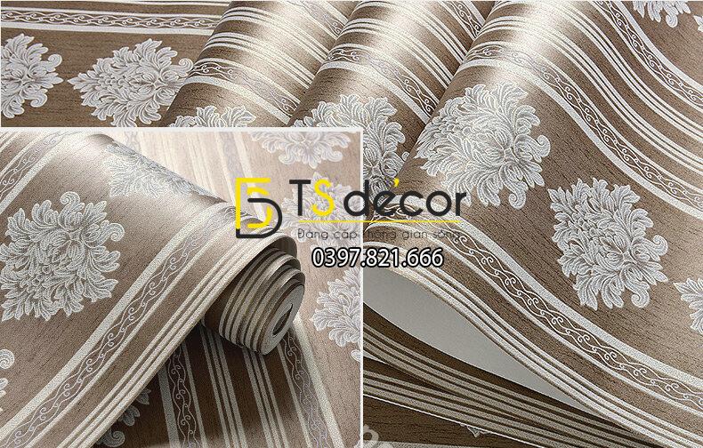 Bề mặt Giấy dán tường sọc dọc cổ điển sang trọng 3D276 màu nâu
