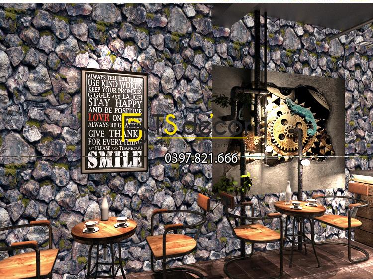 Giấy Dán Tường Retro Giả Đá Rêu 3D082 màu xanh cafe 56902