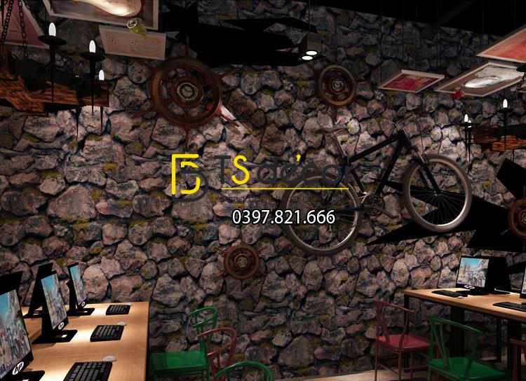 Giấy Dán Tường Retro Giả Đá Rêu 3D082 màu xanh cafe 56902