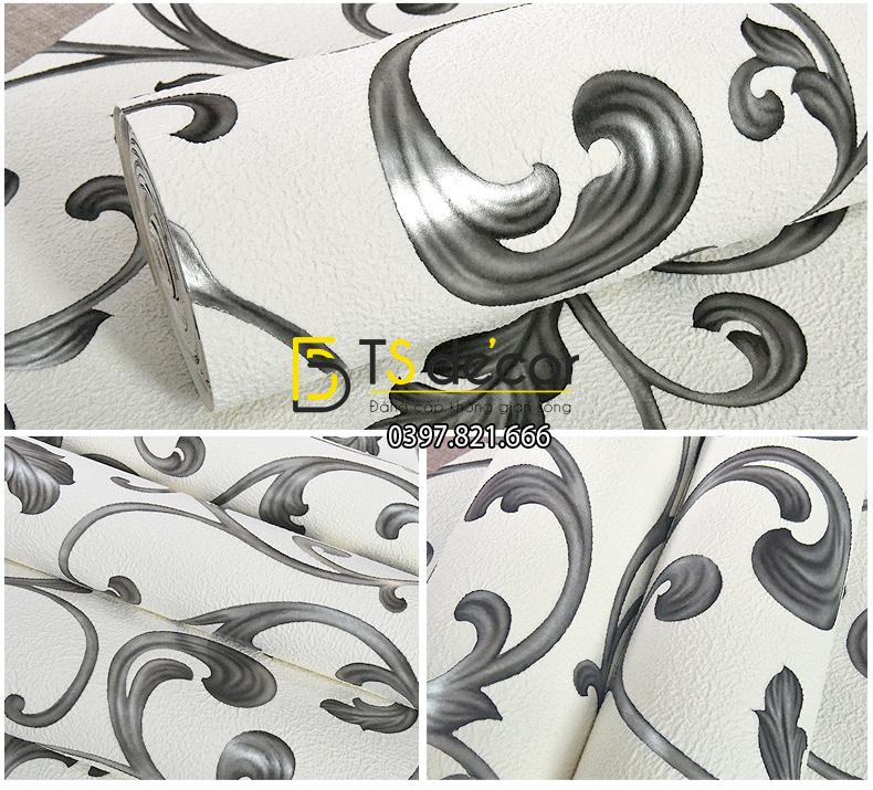 Giấy dán tường lá sen móc hoa 3D150 màu đen 2