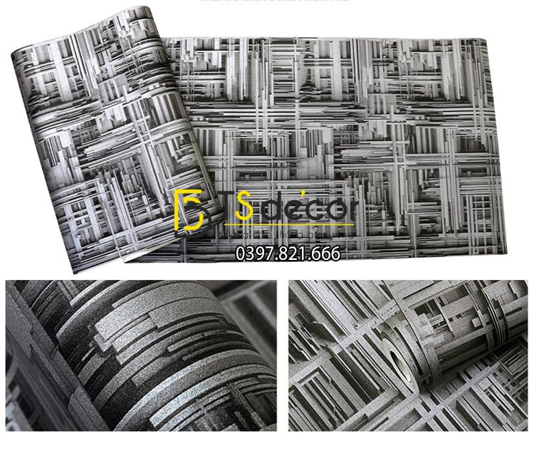 Giấy dán tường thanh sắt đan xen 3D156 màu đen bề mặt