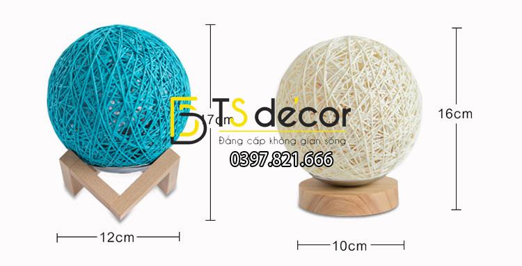 Đèn tròn cầu mây phát sáng 360 độ lãng mạn DPS2 kích thước