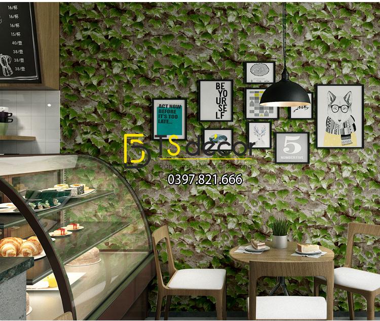 Giấy dán tường 3D giả lá cây retro cho nhà hàng quán ăn nhanh 3D206-112