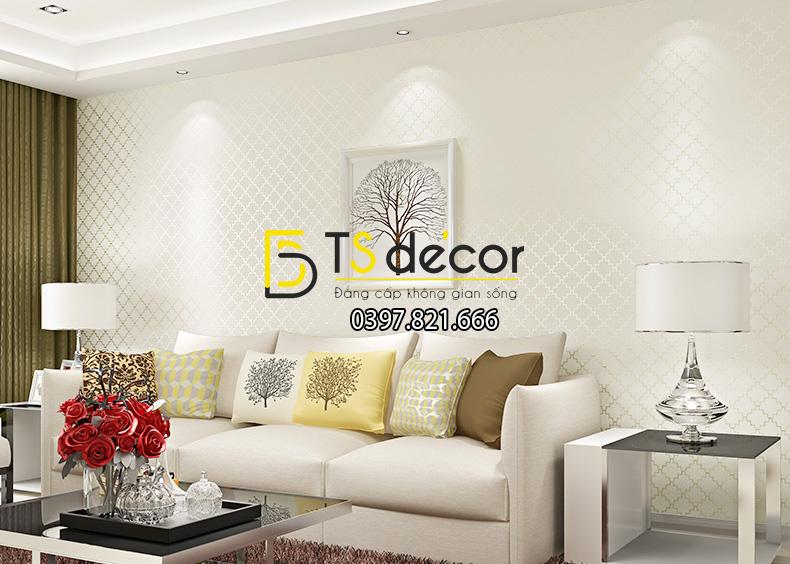 Giấy dán tường caro ô vuông nhỏ 3D143 màu trắng 002