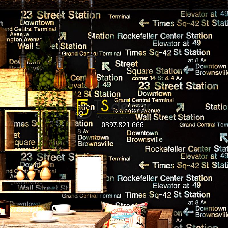 Giấy dán tường chữ cái Phong cách retro 3D207 màu đen