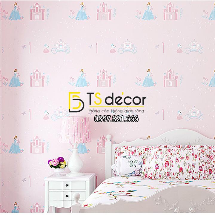Giấy dán tường công chúa và lâu đài màu hồng (82101)