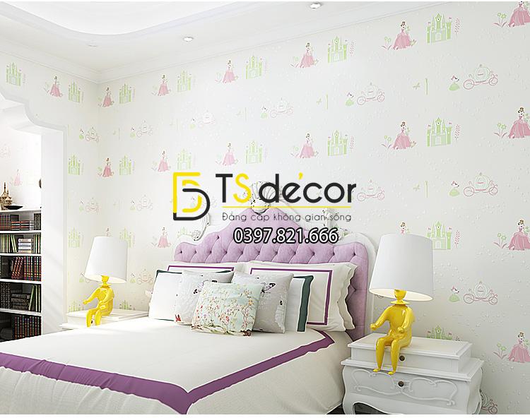 Giấy dán tường công chúa và lâu đài 3D122 màu trắng (82105)