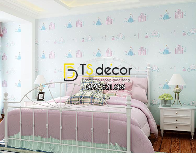 Giấy dán tường công chúa và lâu đài 3D122 màu xanh (82102)