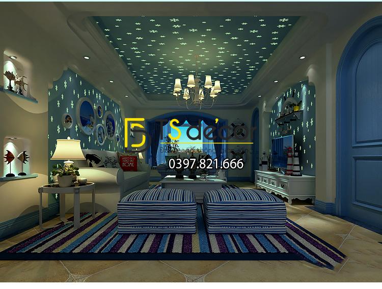 Giấy dán tường dạ quang bông tuyết xanh ban đêm 3D170
