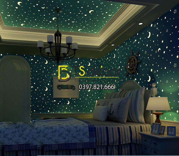 Giấy dán tường dạ quang xanh ban đêm 3D170