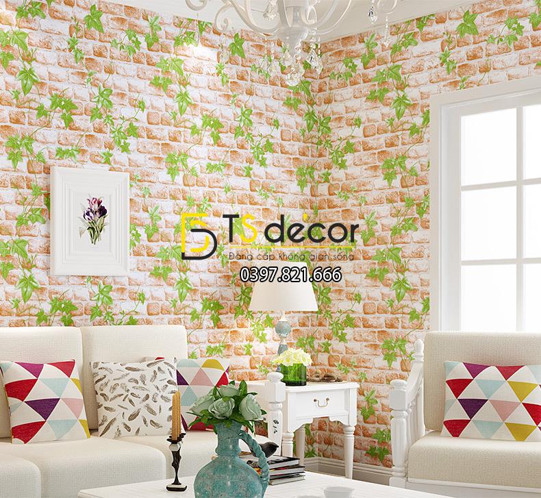 Giấy dán tường dây leo cuốn gạch 3D121 màu cam (86102)