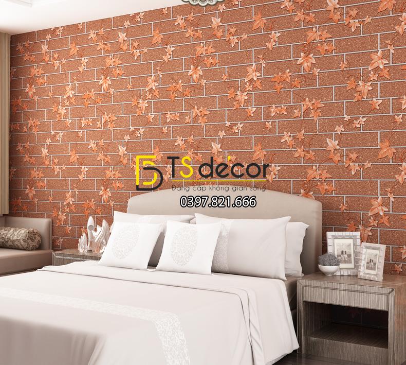 Giấy dán tường dây leo cuốn gạch 3D121 màu đỏ (86113)