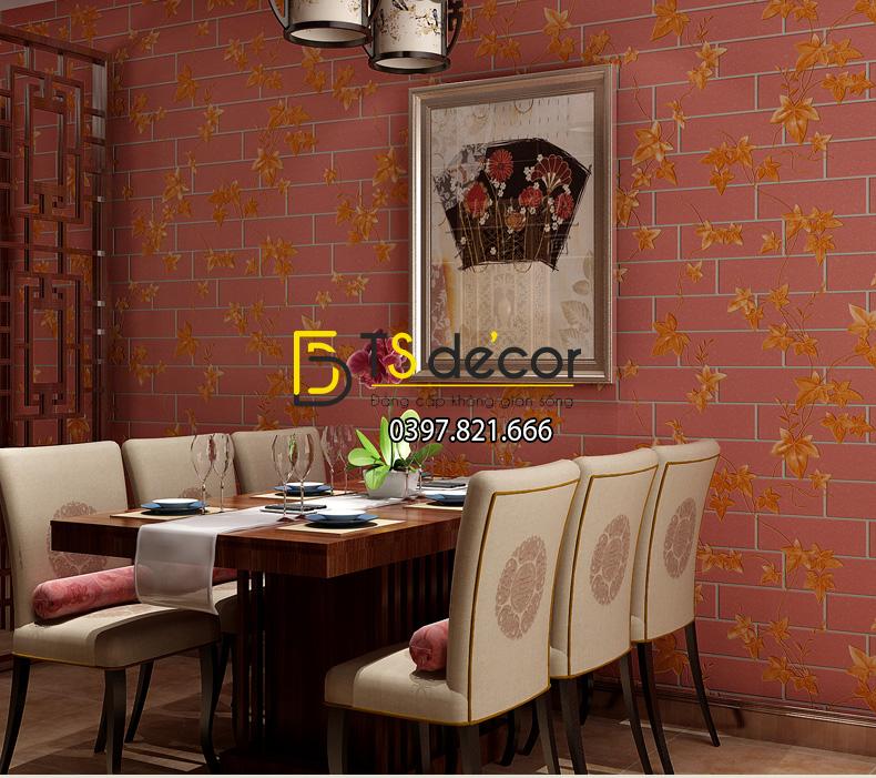 Giấy dán tường dây leo cuốn gạch 3D121 màu đỏ (86114)
