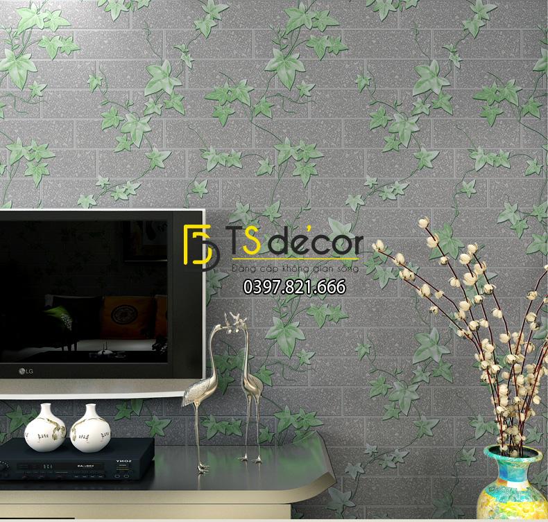 Giấy dán tường dây leo cuốn gạch 3D121 màu xám (86112)
