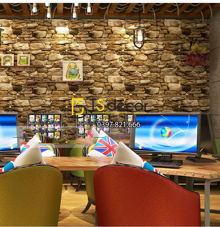 Giấy dán tường giả đá 3D màu vàng 3D192