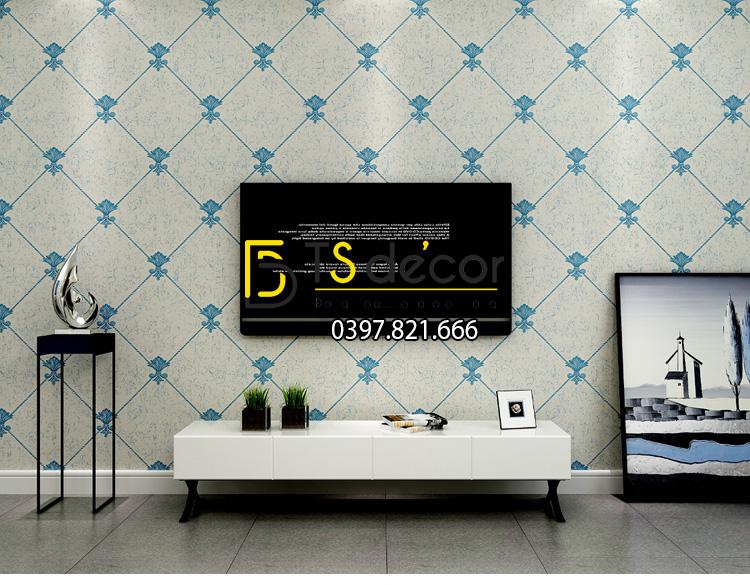 Giấy dán tường giả đá Marble kim cương 3D145 màu denim xanh 703