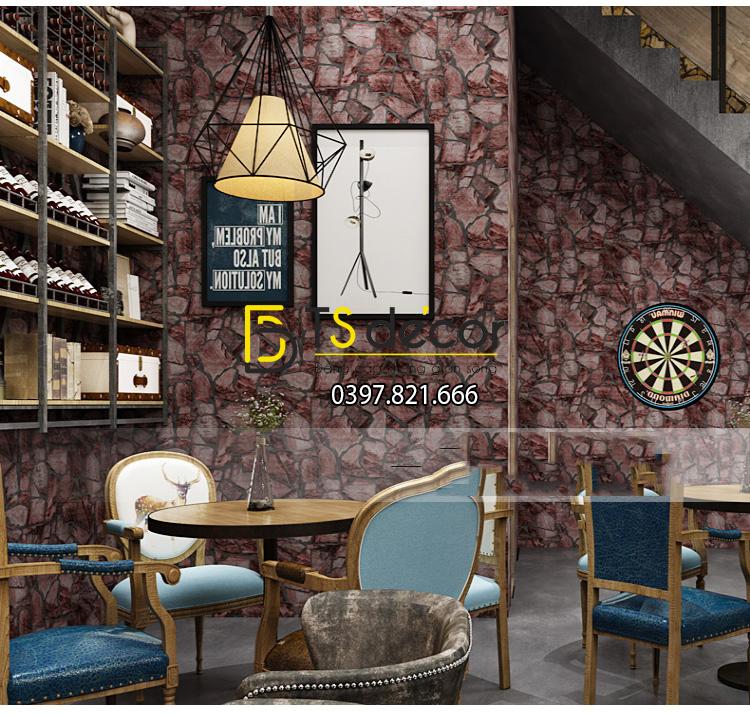 Giấy dán tường giả đá Pattern màu đỏ cho quán cafe