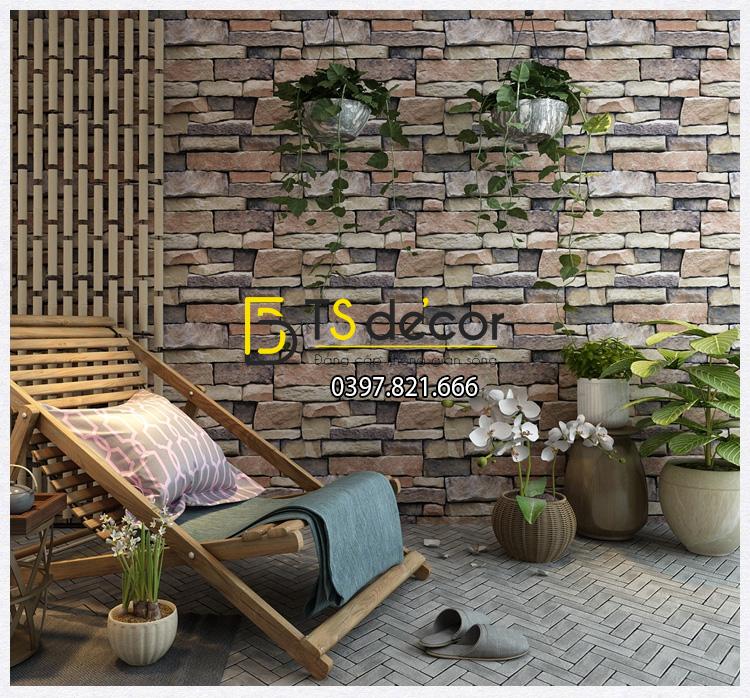 Giấy dán tường giả đá retro cho homstay 3D164 màu nâu xám