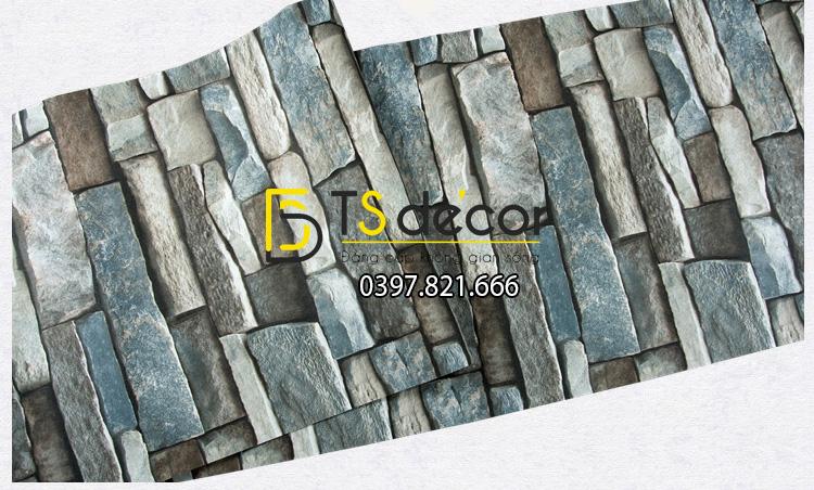 Bề mặt Giấy dán tường giả đá retro cho quàn coffee 3D164 màu xanh