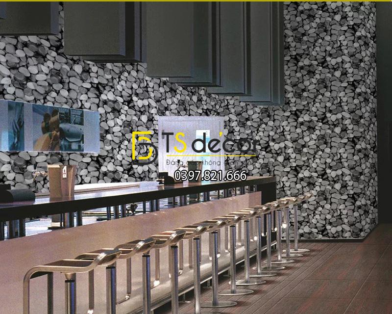 Giấy dán tường giả đá sỏi 3D153 màu trắng trang trí quán rượu, quán coffee