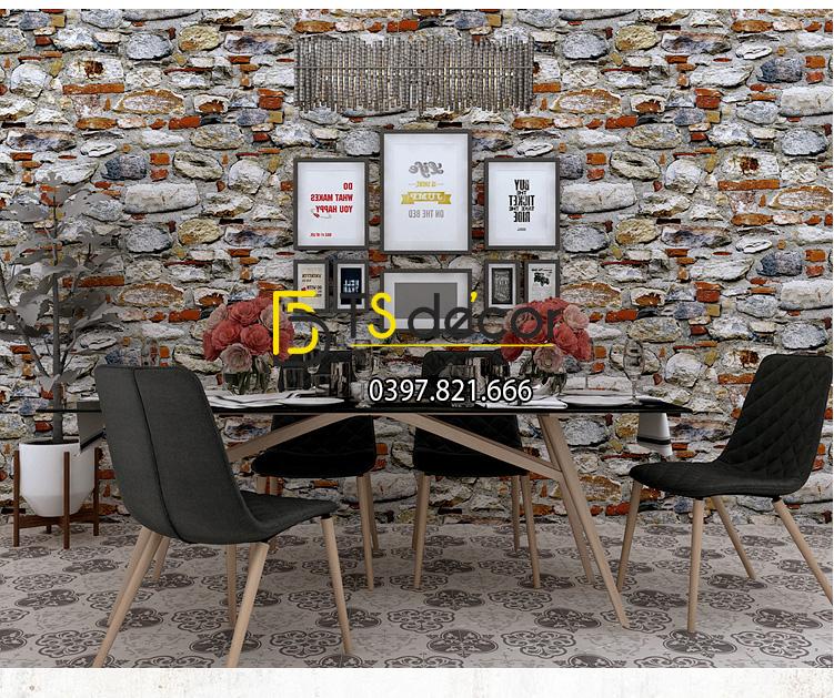 Giấy dán tường giả đá vỡ 3D166 trang trí quán cafe