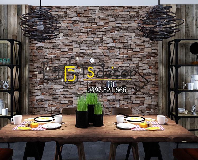 Giấy Dán Tường Giả Gạch Cổ Độc Đáo 3D119 sử dụng tại quán ăn