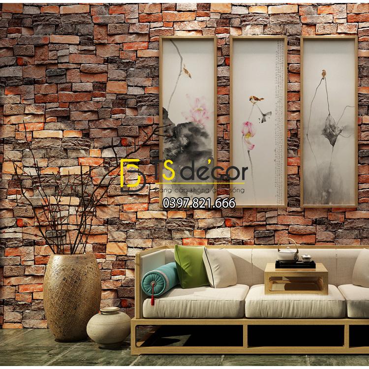 Giấy Dán Tường Giả Gạch Cổ Độc Đáo 3D119 sử dụng tại quán cà phê xưa