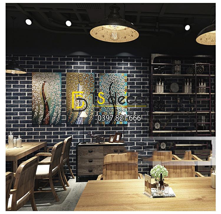 Giấy dán tường giả gạch đen 3D191 trang trí nhà hàng