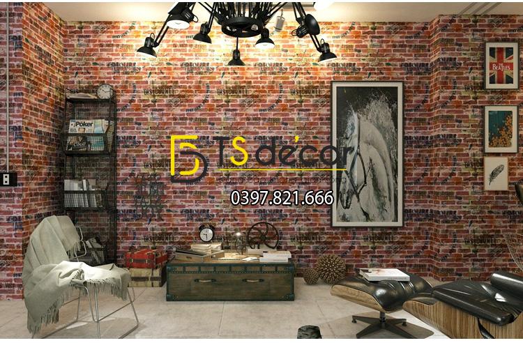 Giấy dán tường giả gạch graffiti hip hop 3D216 màu đỏ trang trí studio