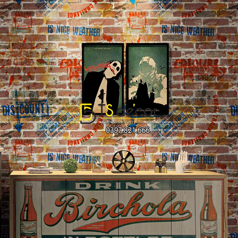 Giấy dán tường giả gạch graffiti hip hop 3D216 màu đỏ