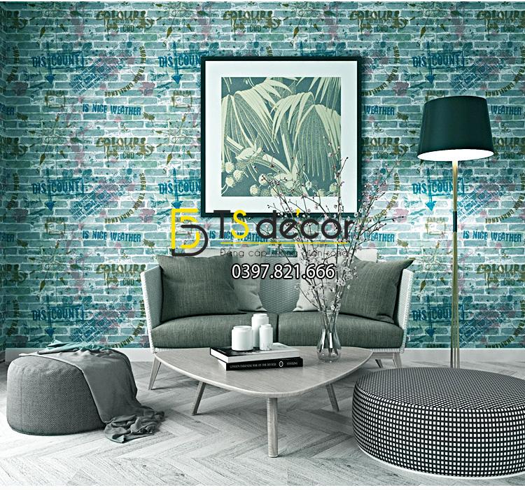 Giấy dán tường giả gạch graffiti hip hop 3D216 màu xanh