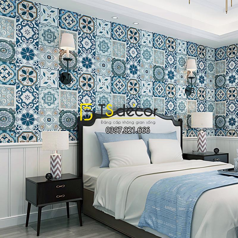 Giấy dán tường giả gạch men phong cách Bohemian 3D180 trang trí phòng ngủ