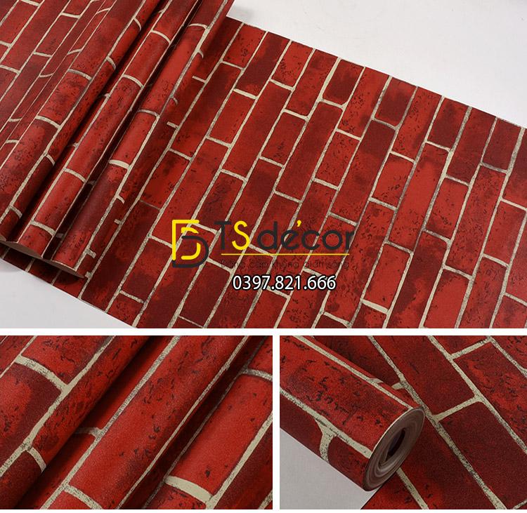 Bề mặt Giấy dán tường giả gạch retro vintage 3D098 màu đỏ
