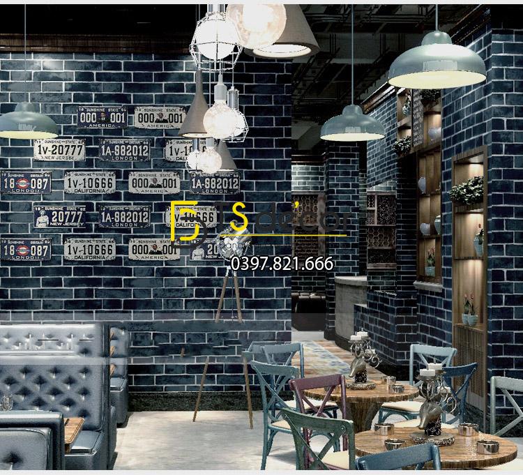 Quán cà phê với Giấy dán tường giả gạch retro vintage 3D098 màu xám