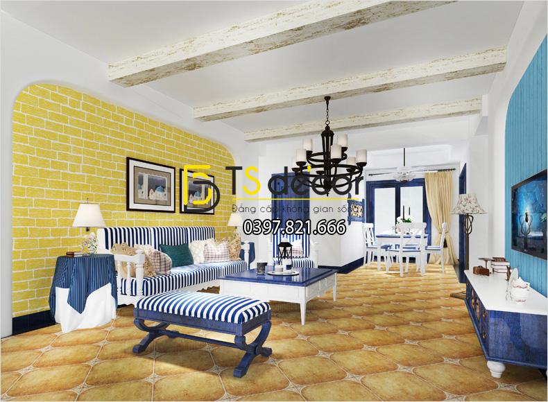 Giay dan tuong gach 3D dap noi mau vang 3D009