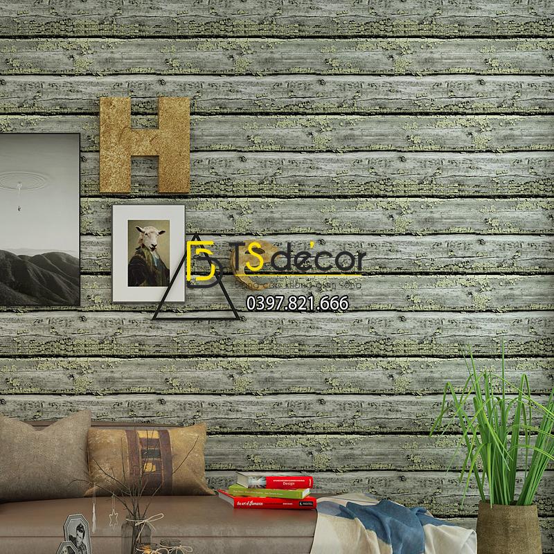 Giấy dán tường giả gỗ cháy độc đáo 3D228 màu vàng