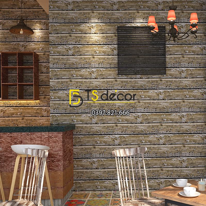 Giấy dán tường giả gỗ cháy độc đáo 3D228 màu xám