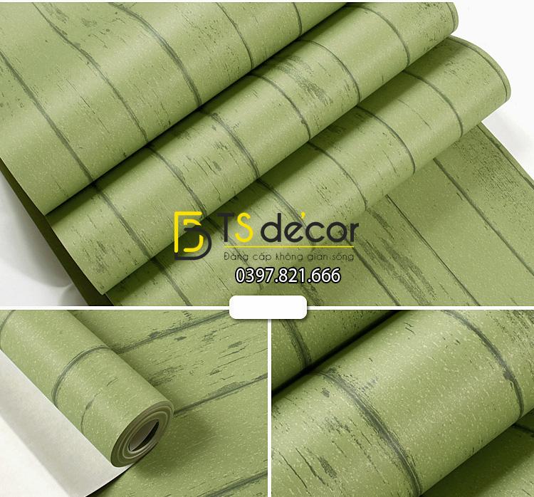 Giấy dán tường giả gỗ xanh lúc 3D181 màu nhạt