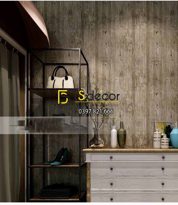 Giấy dán tường giả gỗ xám nâu 3D202 màu nâu nhạt