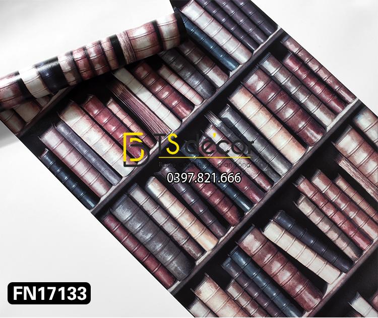 Giấy dán tường giả tủ kệ sách màu tím 3D189
