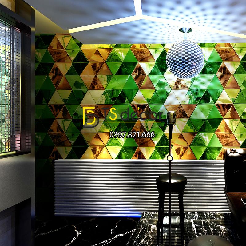 Giấy dán tường giả kính thủy tinh phòng hát karaoke 3D233 màu xanh lá cây