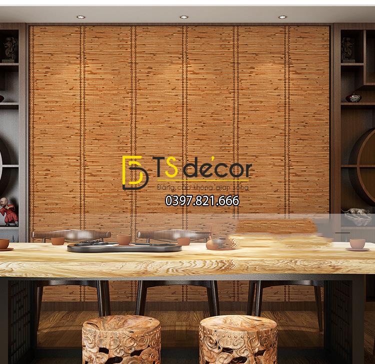 Giấy dán tường giả mành tre xưa 3d162 trang trí quán ăn