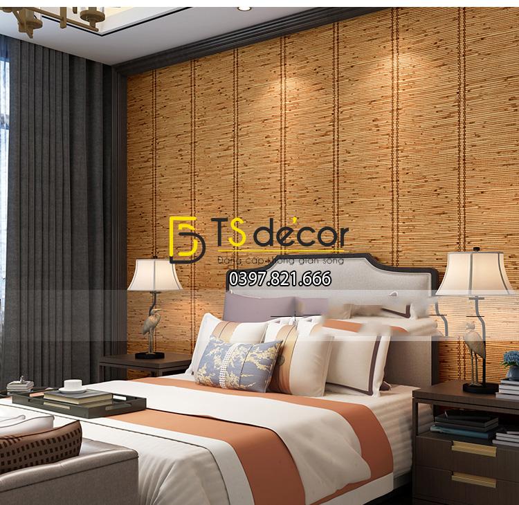 Giấy dán tường giả mành tre xưa 3d162 trang trí phòng ngủ