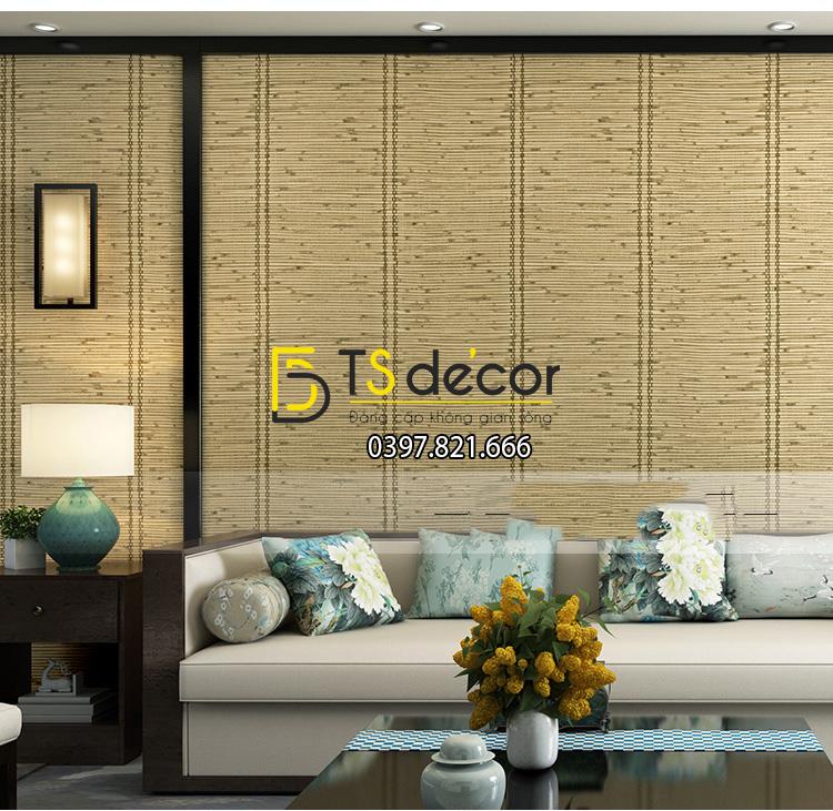 Giấy dán tường giả mành tre xưa 3d162 màu nhạt trang trí phòng khách