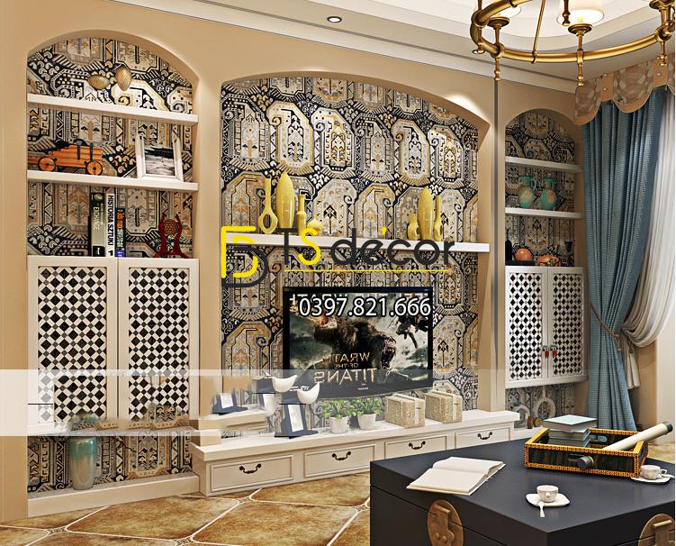 Giấy dán tường giả gạch Bohemian Tây Tạng độc đáo 3D208 màu nâu phòng khách