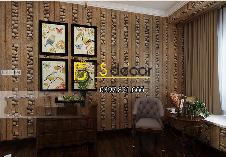 Giấy dán tường gỗ và đá 3D169 trang trí phòng ngủ