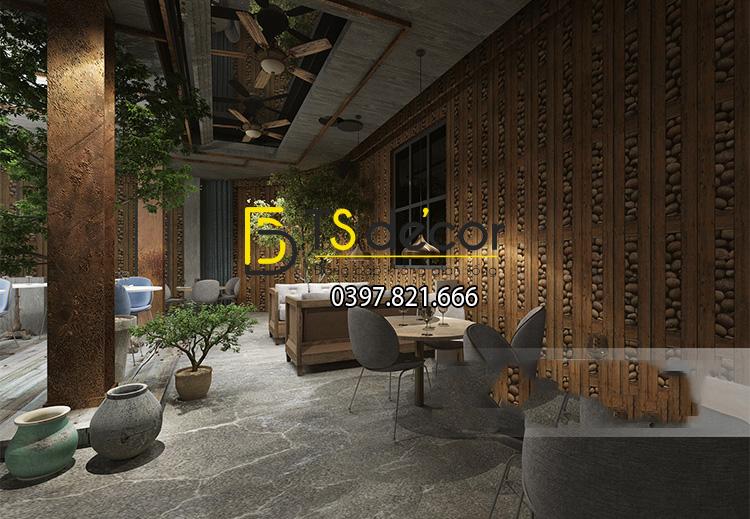 Giấy dán tường gỗ và đá 3D169 trang trí quán cafe