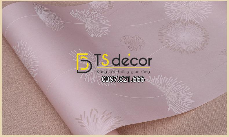 Giấy dán tường hoa bồ công anh to 3D194 màu hồng