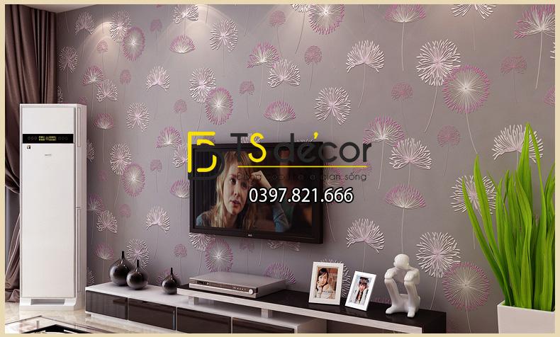 Giấy dán tường hoa bồ công anh to 3D194 màu tím
